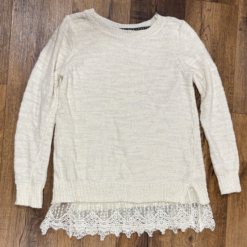 🌈Cupio Cream Knit Sweater with Lace Hem🌈